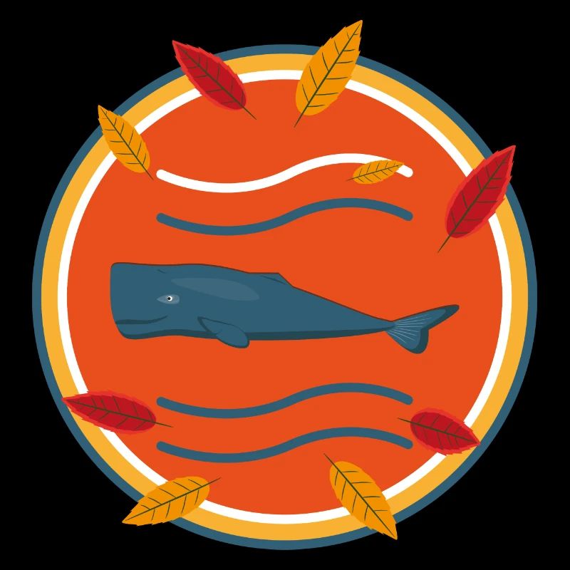 Pottwal mit Herbstblättern.