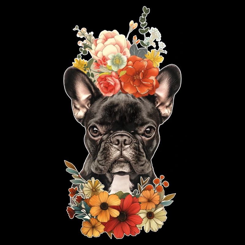 Bouledogue français avec des fleurs