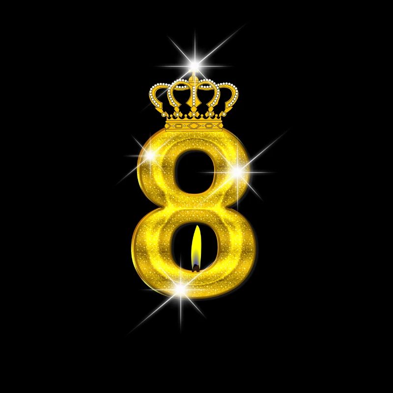 8 - Geburtstag - Krone - Kerze - Gold