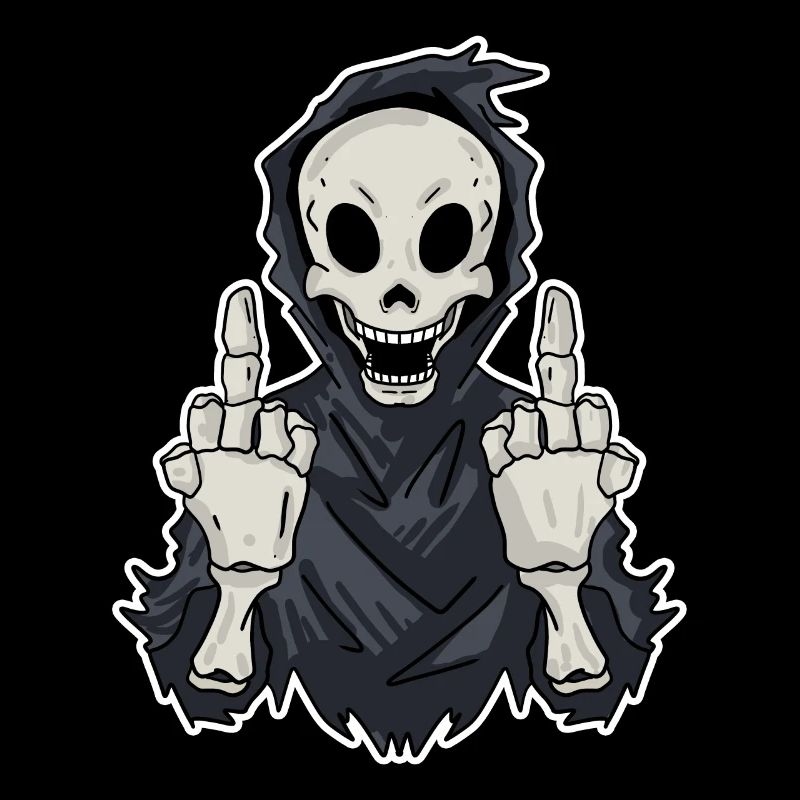 Grim Reaper montre les deux doigts du milieu