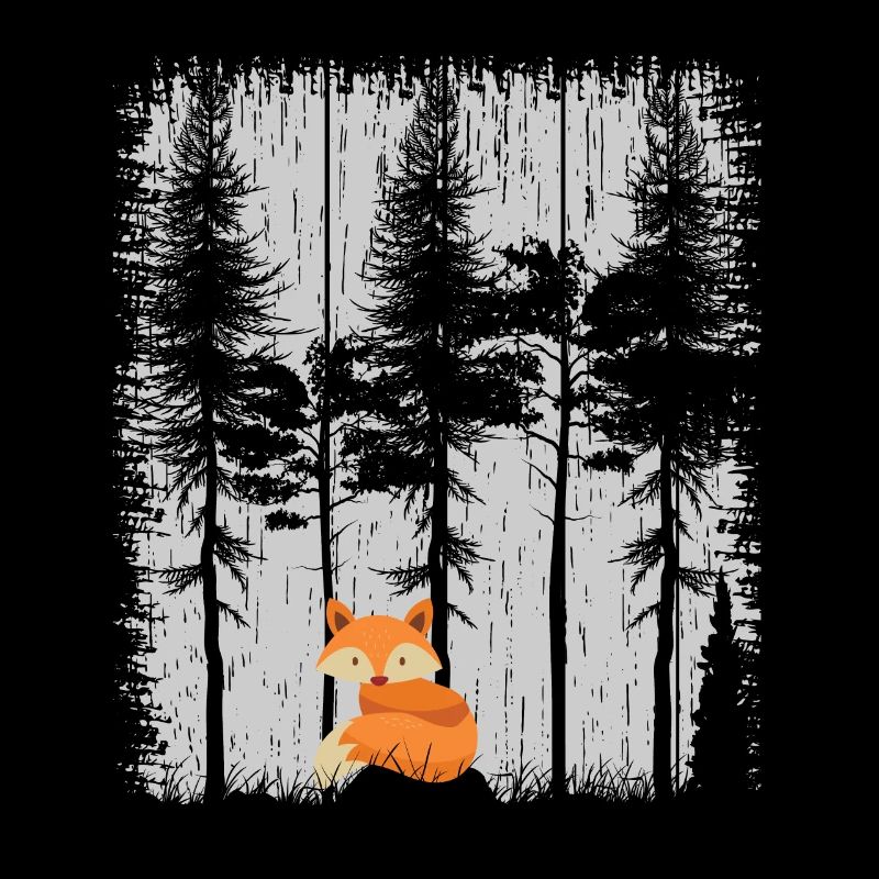 Sweet Fox in the Forest Retro Pattern Vintage Tree Forest