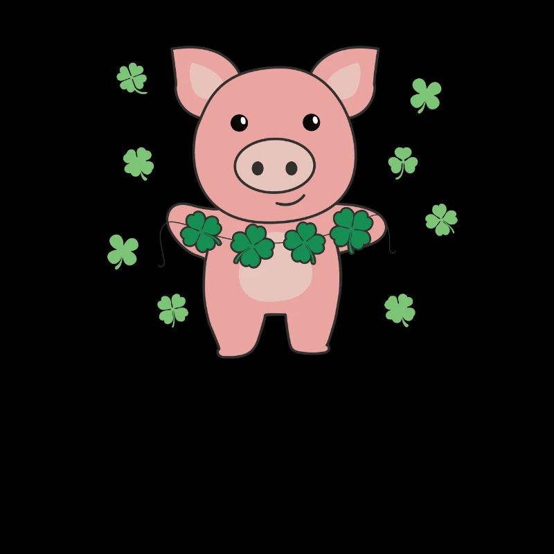 Cochon avec des trèfles animaux mignons pour le bonheur