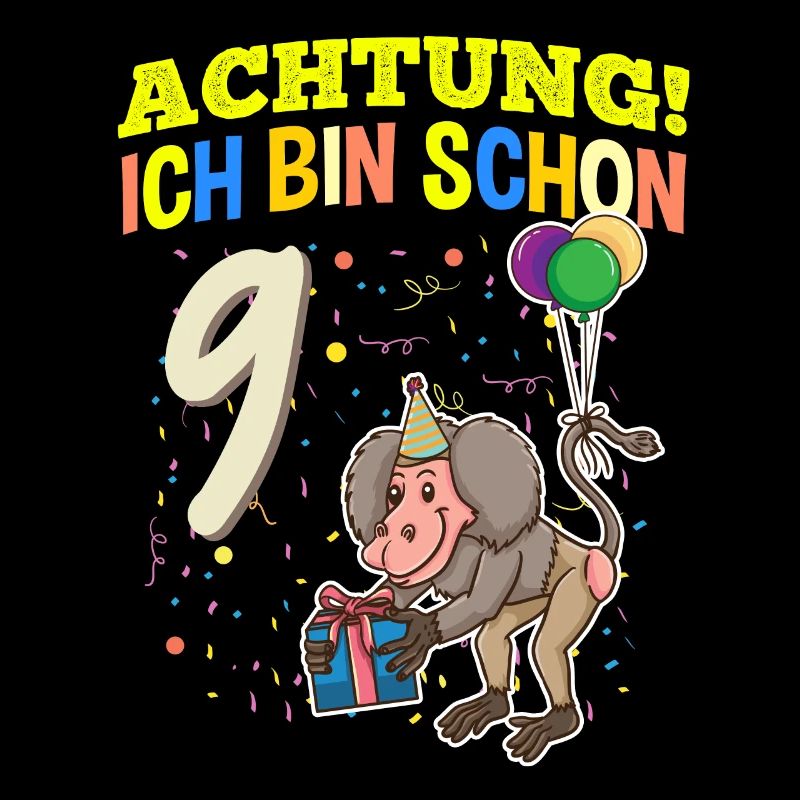 Achtung Ich Bin Schon 9 Tier Geburtstag Pavian