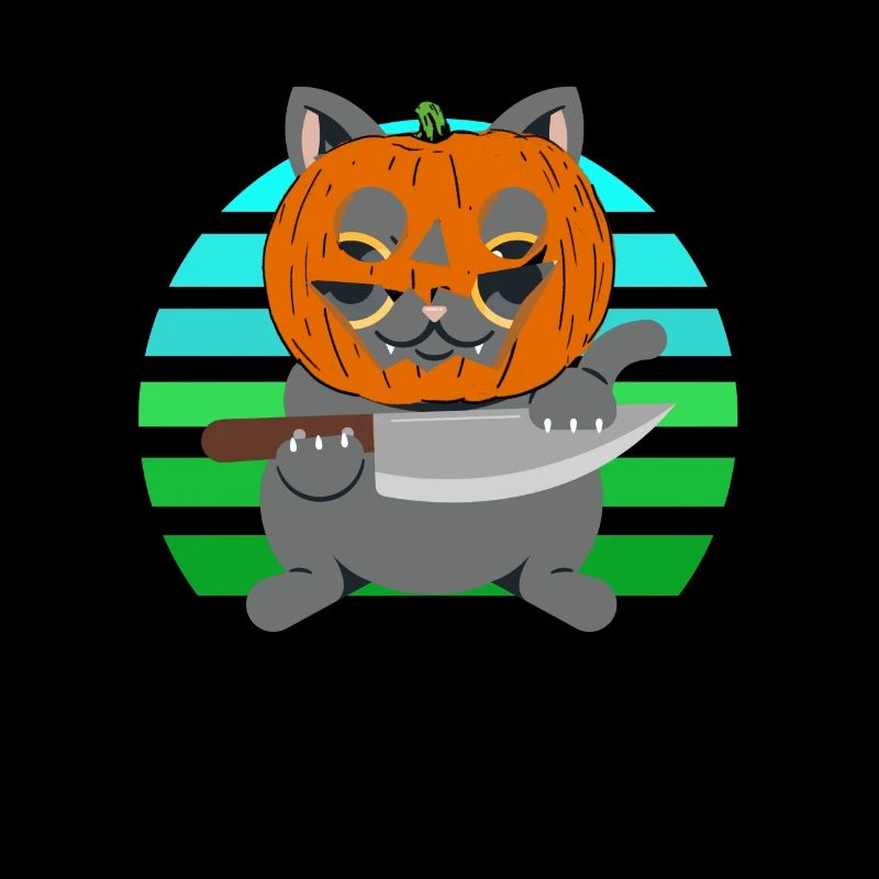 Halloween Cat Pumpkin Head