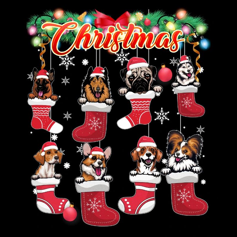 Chiens mignons de Noël en bas