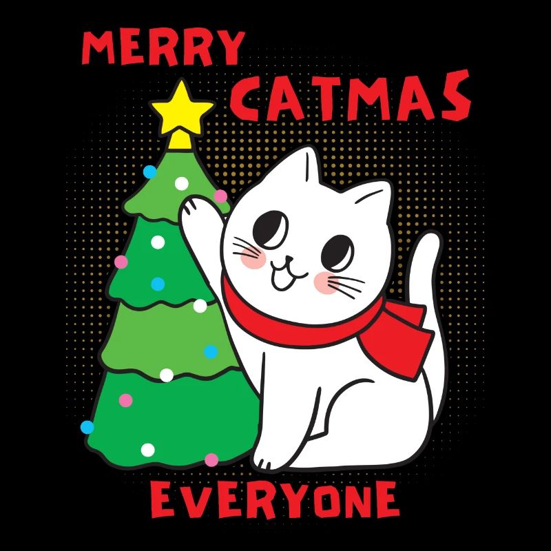 Chat avec arbre de Noël, drôle de dicton, jeu de mots