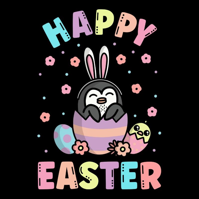 Joyeux pingouin de Pâques avec oreilles de lapin printemps