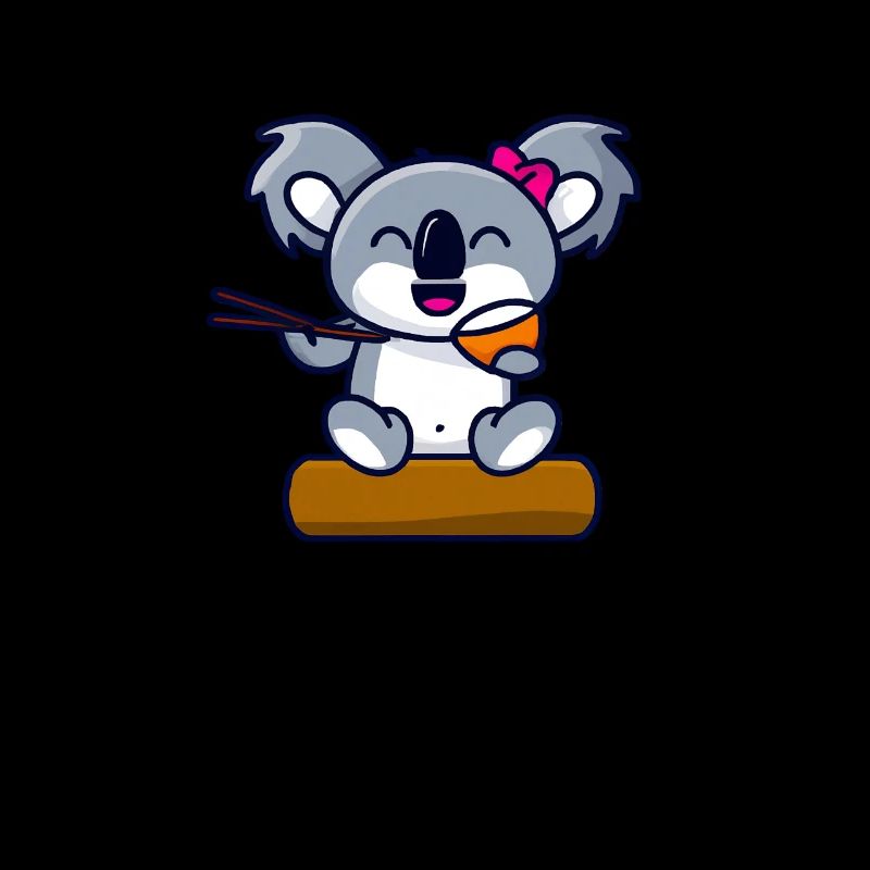 süßer Koala Bär Mädchen isst Nudeln mit Stäbchen