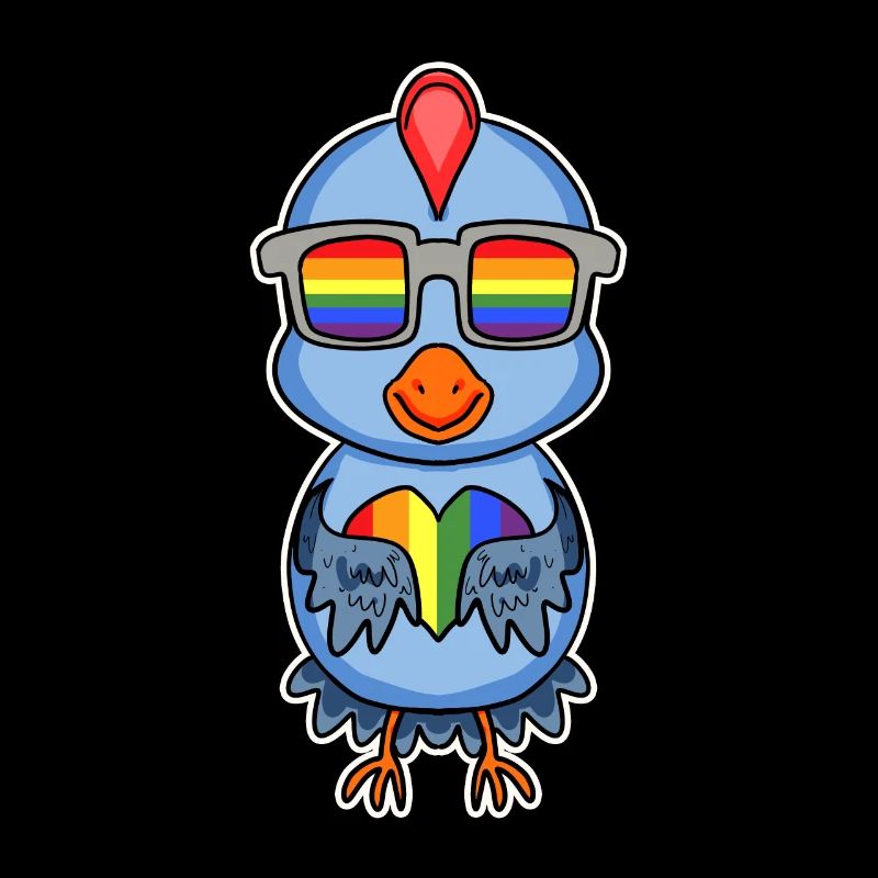 Rainbow - Poulet avec lunettes et coeur