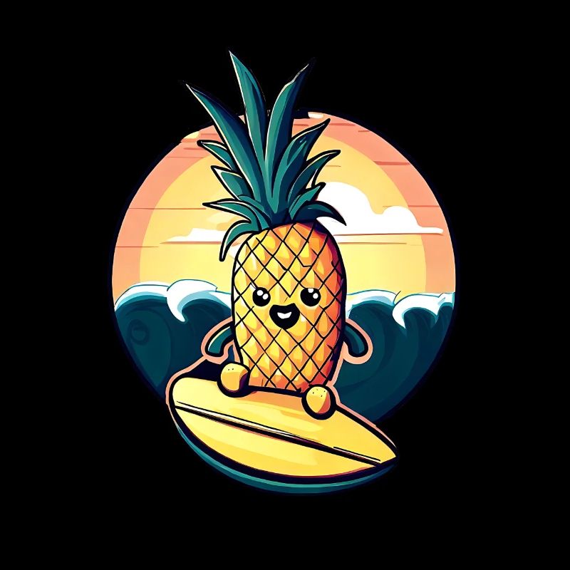 Kawaii pineapple on in the sunset