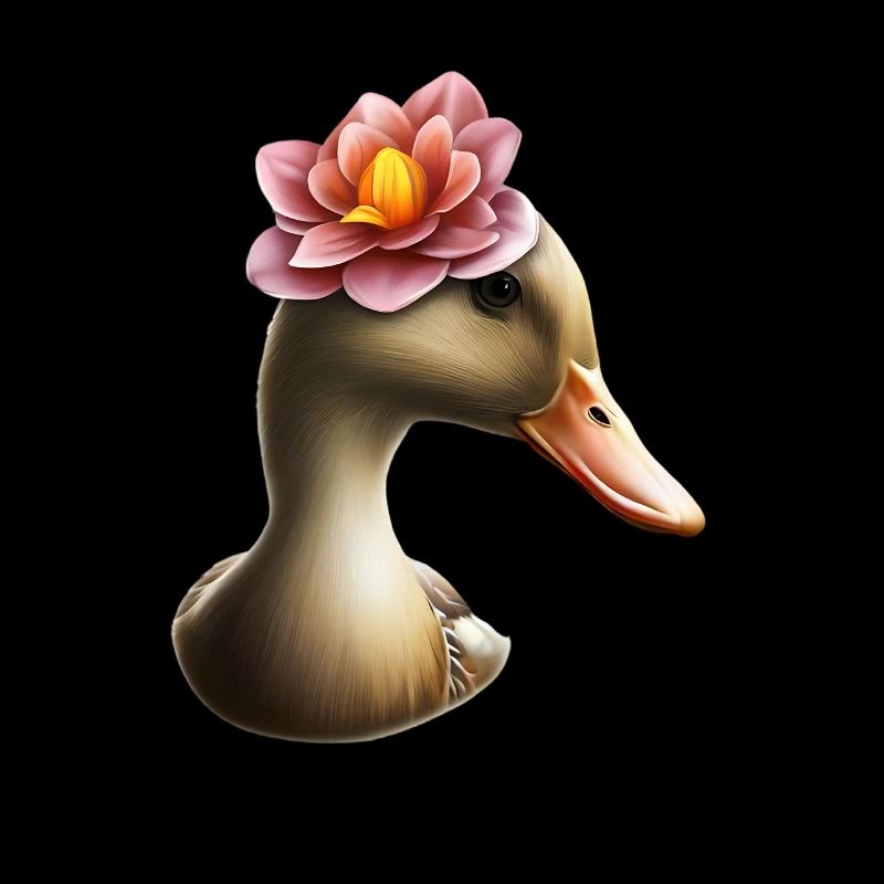 Canard avec chapeau de fleurs