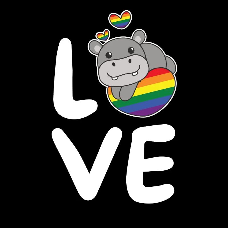 Rainbow Flag Pride LGBTQ Cute Hippo Love