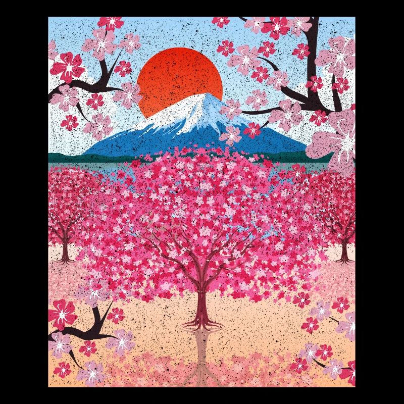 Coucher de soleil Sakura Montagnes Cadeau Fleurs de cerisier