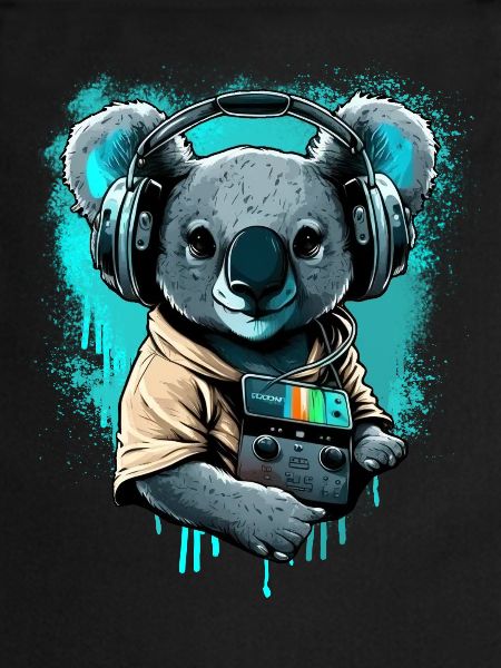 koala avec écouteurs et Walkman