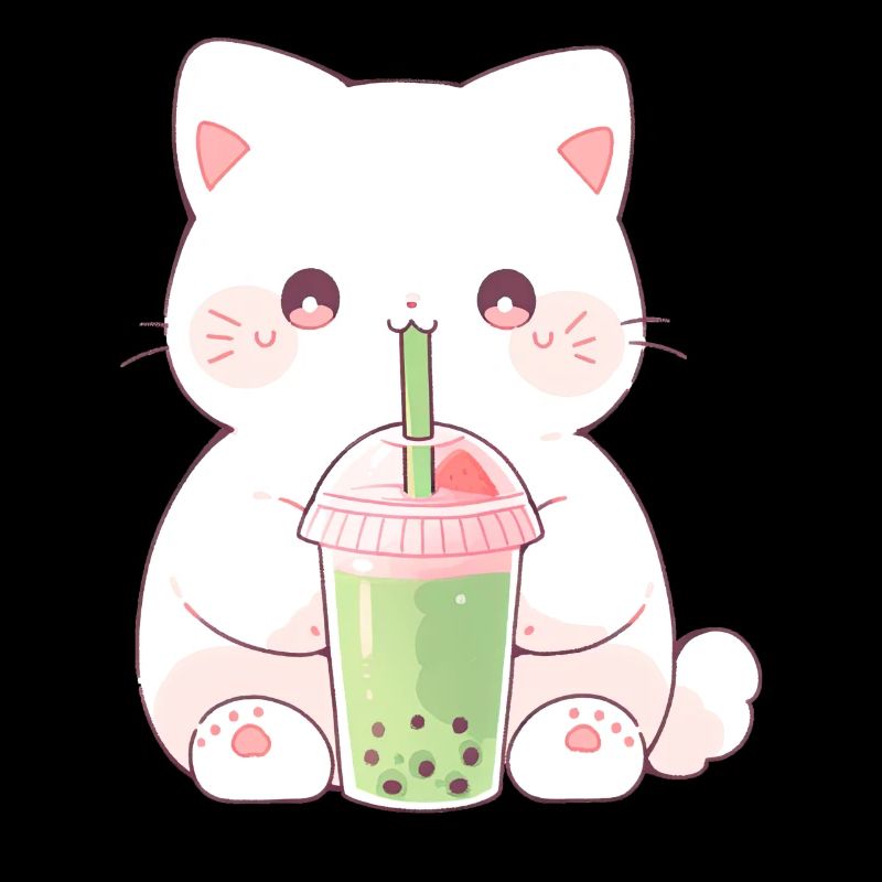 Boba and Cats Cat Drinking Bubble Tea Anime