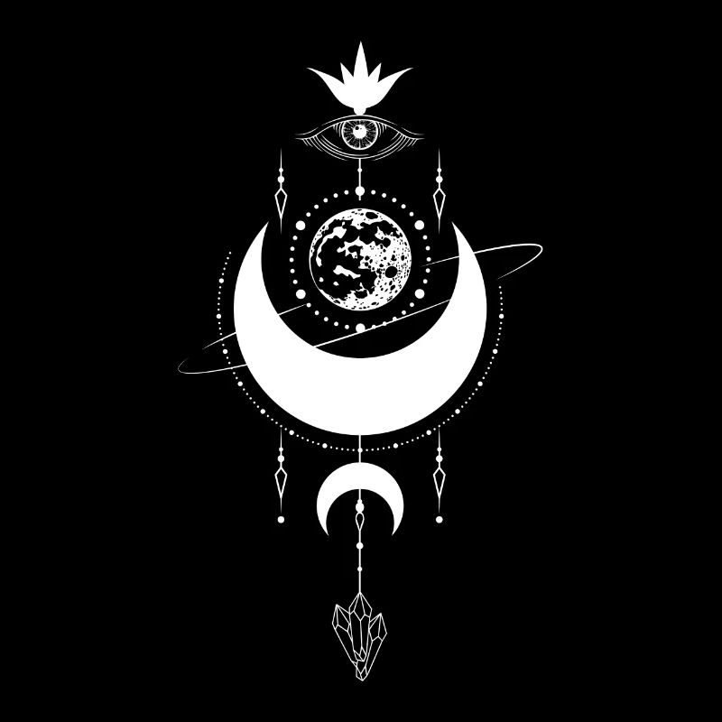 Mystical Design: Eye with Moon Phases & Crystals