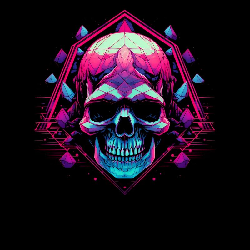 Polygone Synthwave Vaporwave Skull