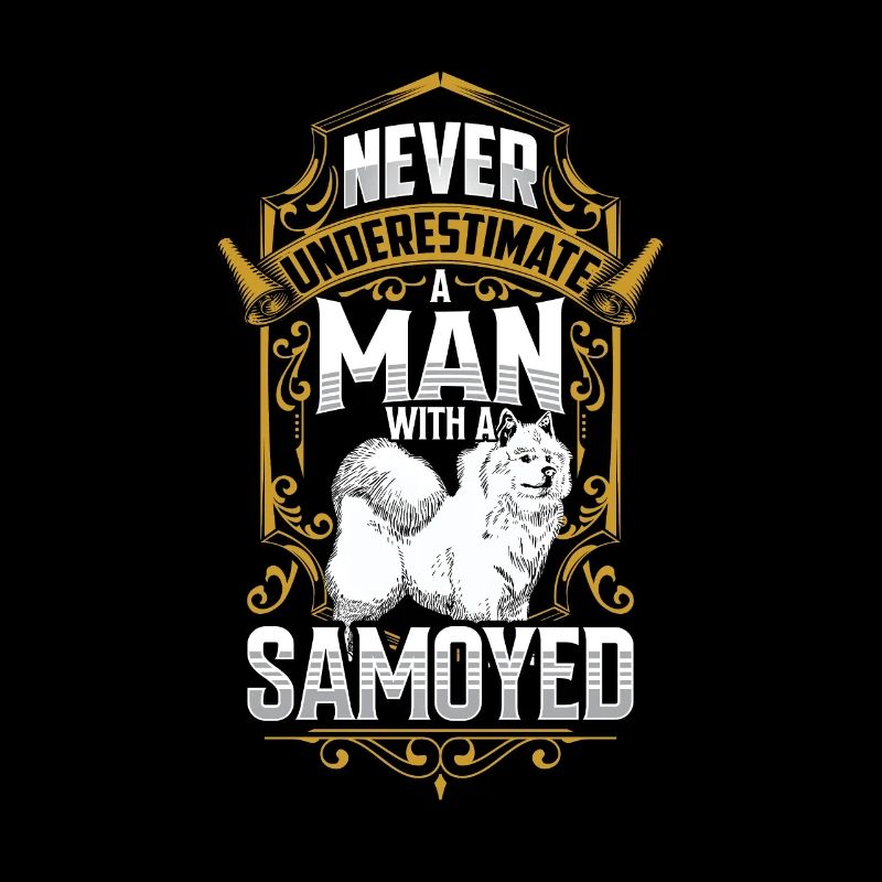 L’homme avec Samoyède Samoyède Spitz
