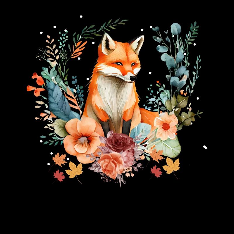 Cute red fox among autumn leaves