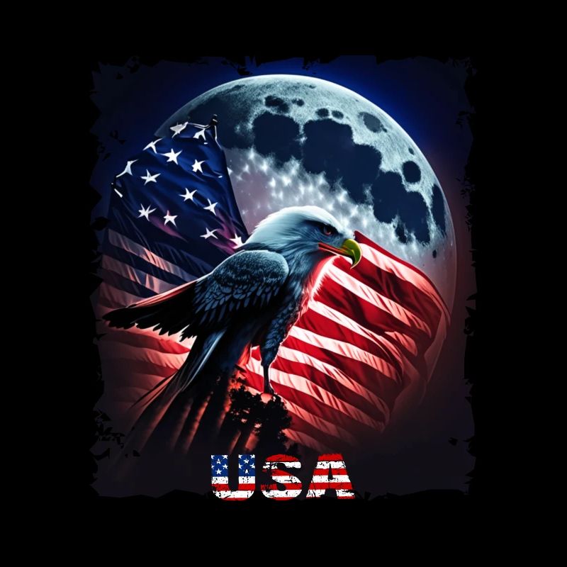 America eagle under Moon with American Flag