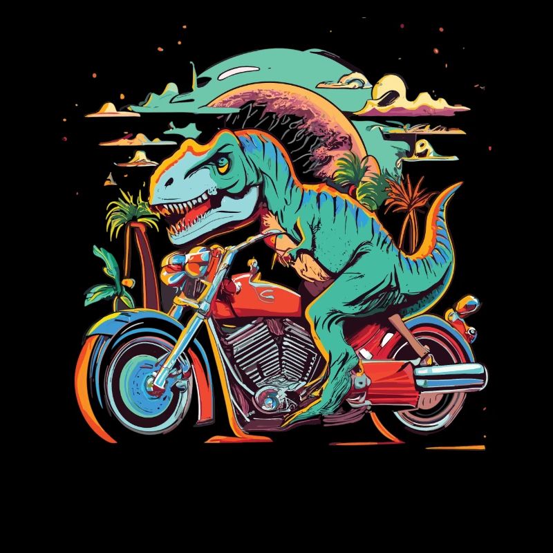 T-Rex rides a motorcycle