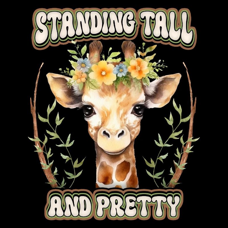 Lustige Giraffe mit Blumen, Spruch, Motivation