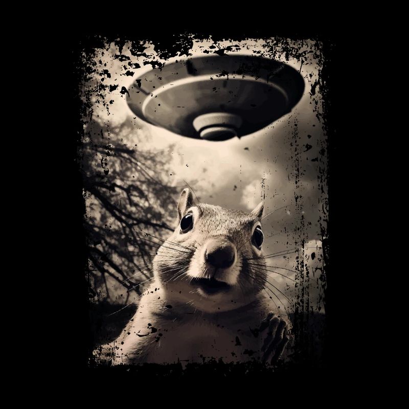 Funny Squirrel with UFO Retro Vintage Alien