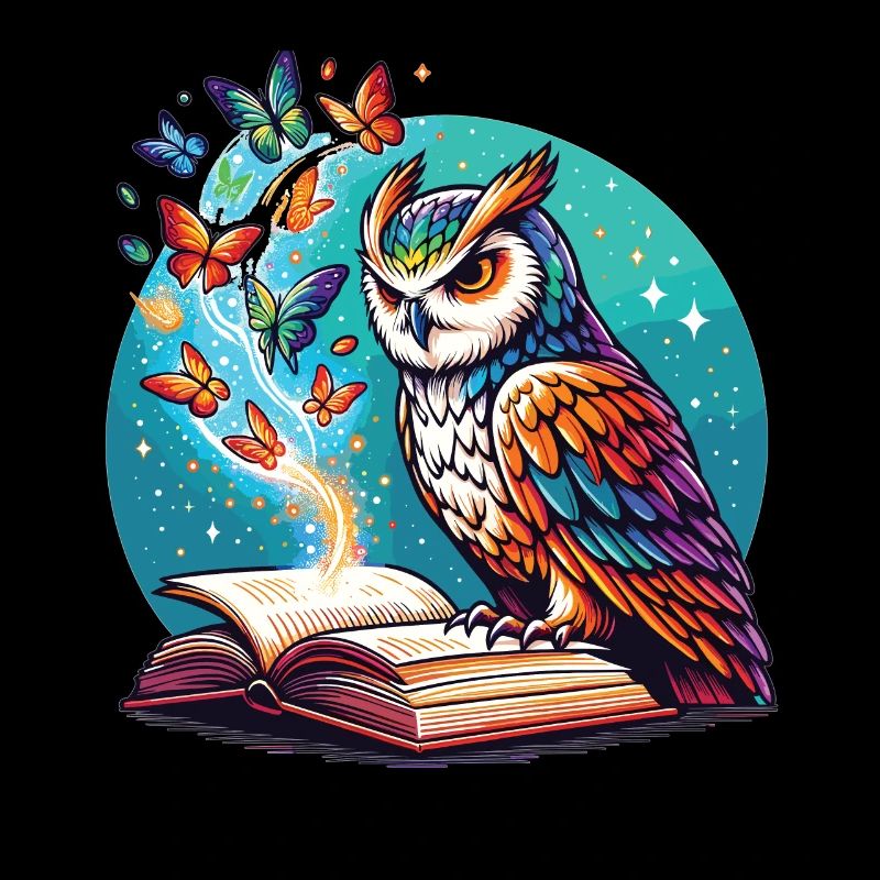 Büchertraum mit Eule und Schmetterlingen