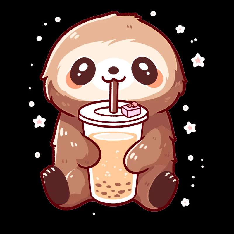 Kawaii Faultier trinkt Boba Bubble Tea Chibi