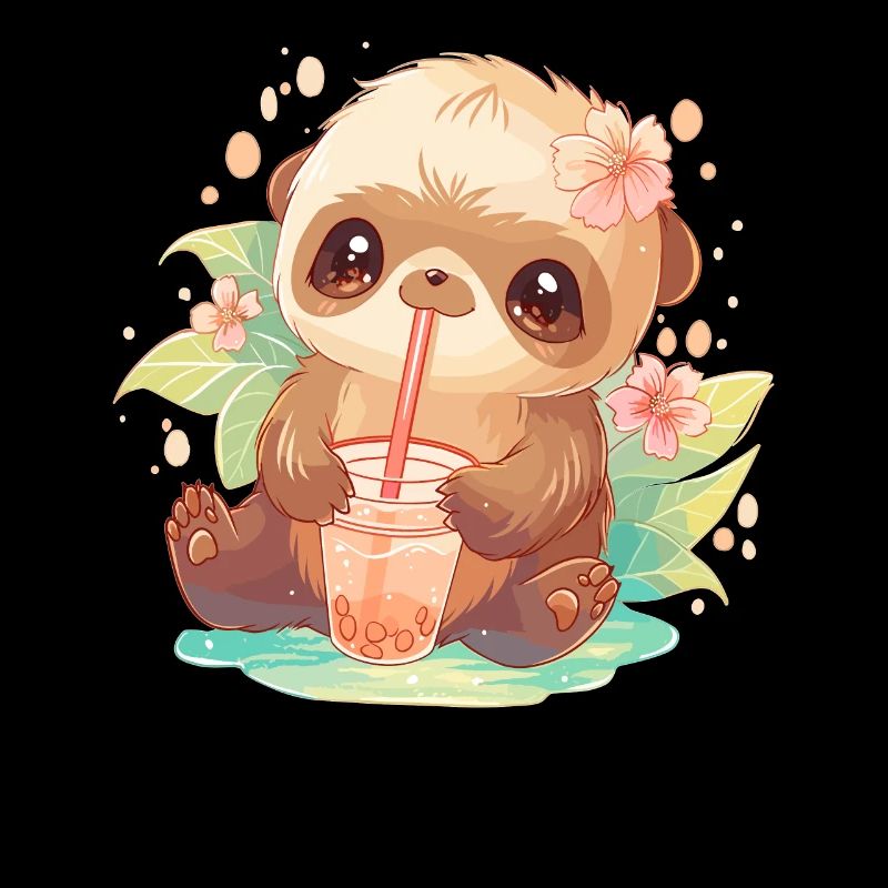 Kawaii Faultier trinkt Boba Bubble Tea Chibi