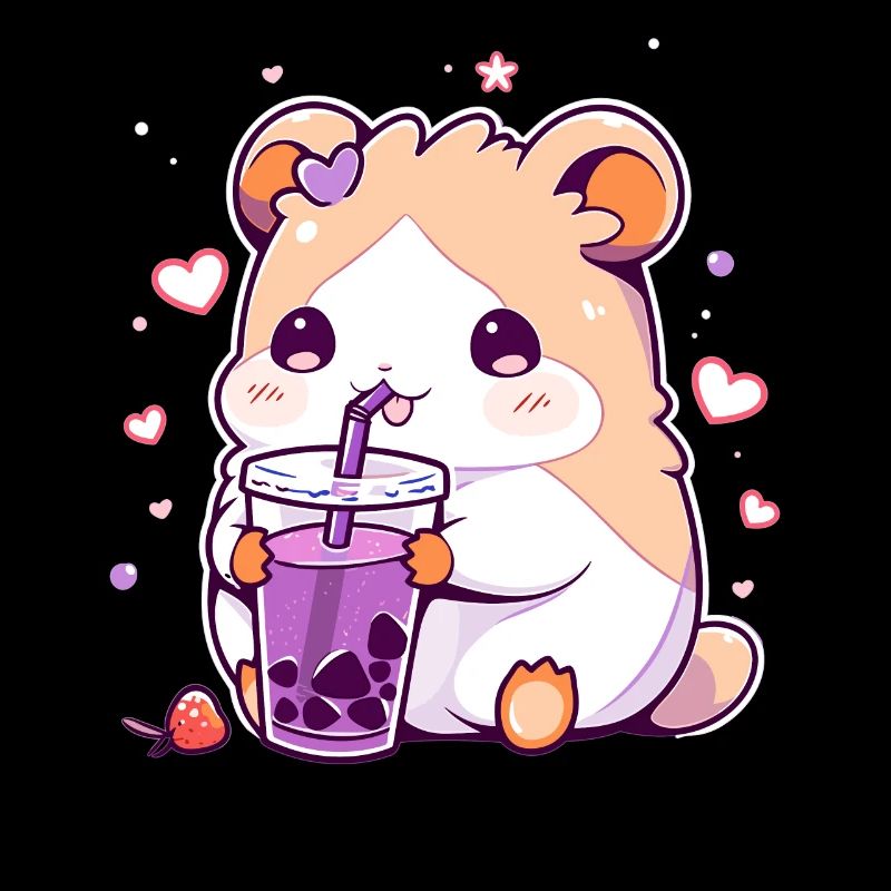 Kawaii Hamster Boissons Boba Bubble Tea Chibi