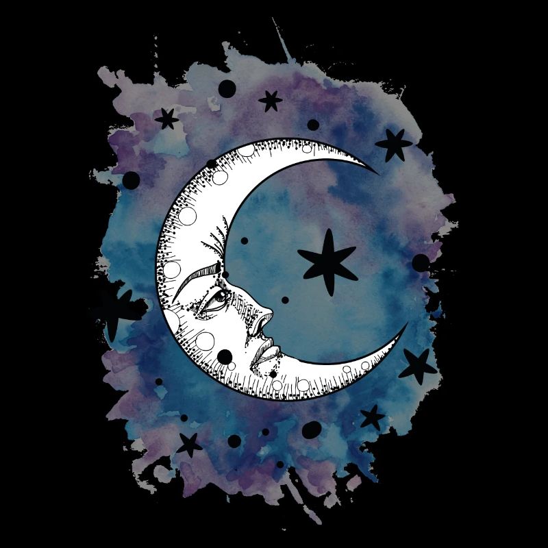 Mond Sterne Wasserfarben Aquarell Weltraum