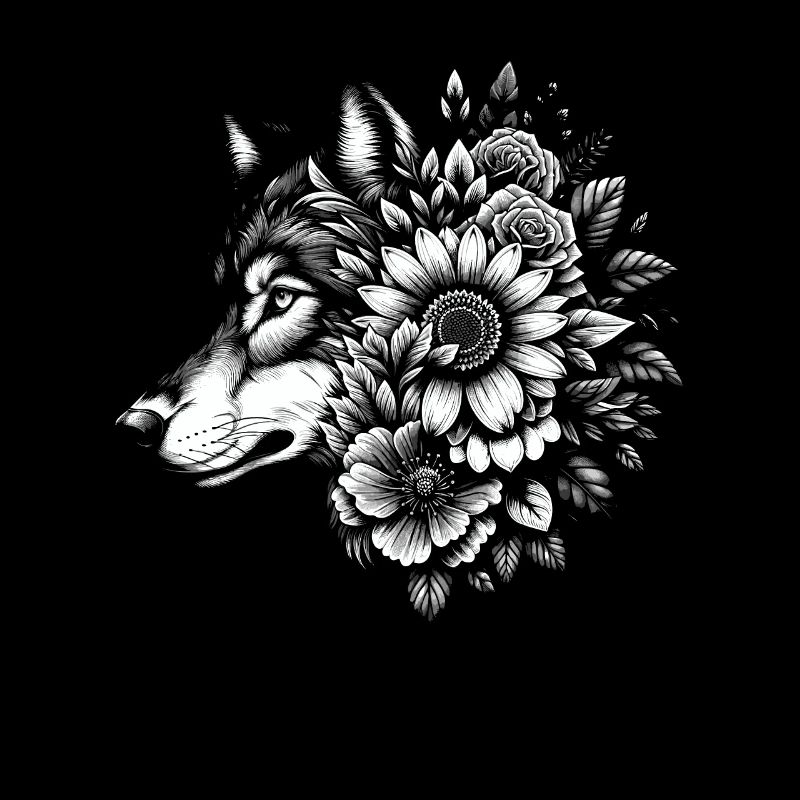 Fleurs de loup Animal graphique Loup amant
