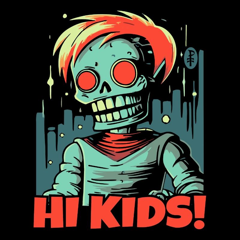 Casual zombie skeleton greets the kids