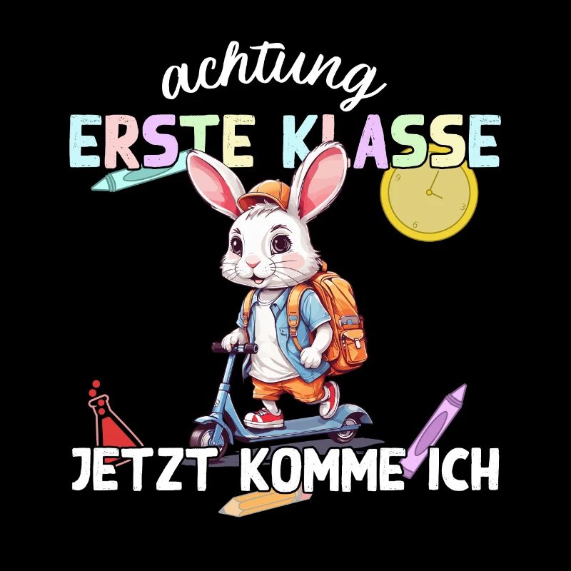 Süßer Hase mit Roller Schulbeginn Erste Klasse