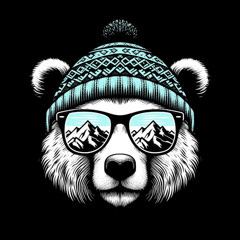 Funny Bear with Knitted Hat Ski Holiday Snowboard
