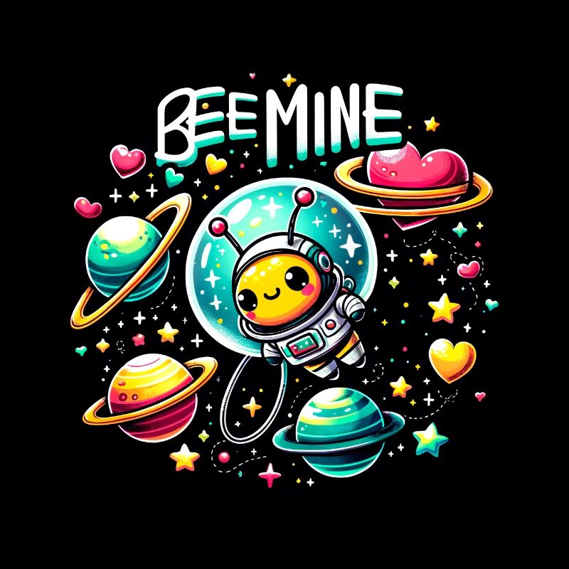 Bee Mine: Astronaut Bee Planets & Hearts Playful