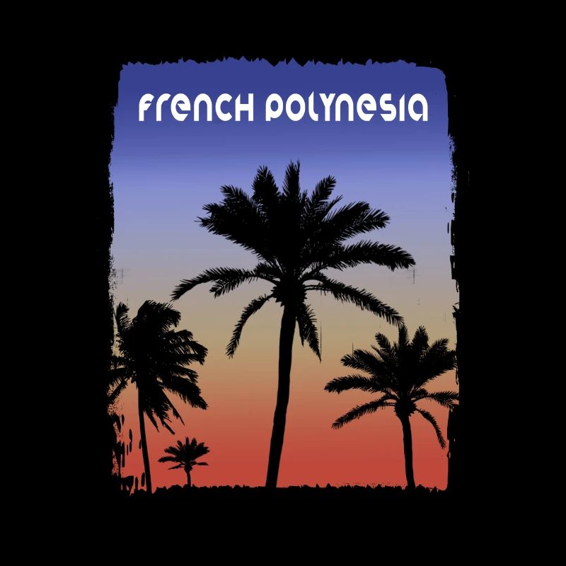 French Polynesia Sunset Vacation Souvenir Palm