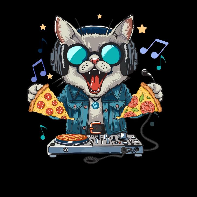 Outer Space Cat Pizza Disc Jockey - Interstellar