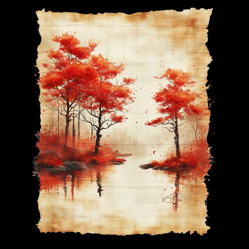 Classic Scenery Papyrus Scroll Onsen Japanese