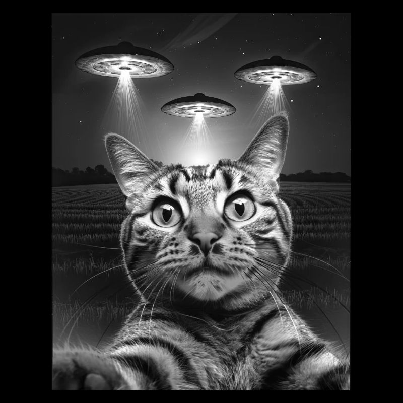 Selfie de chats drôles devant des OVNIS chat OVNI