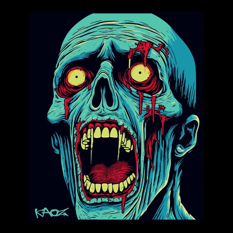 Un zombie au crâne vert hurlant