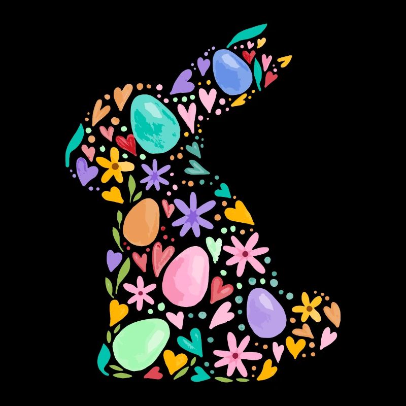Colorful Easter Bunny Easter Eggs Flowers Easter Graphic