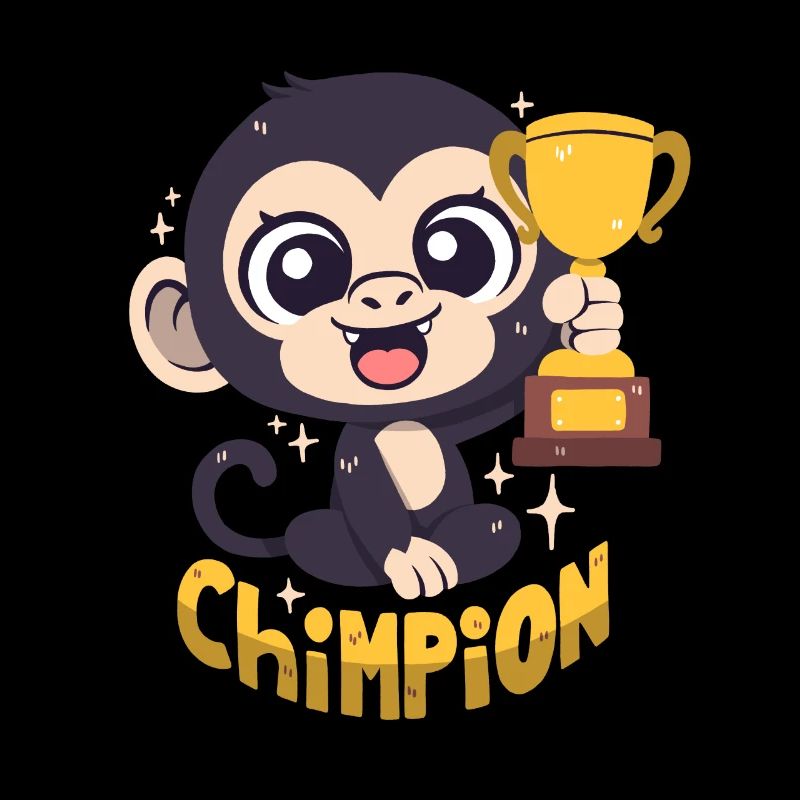 Chimpanzee champion with trophy (pun)