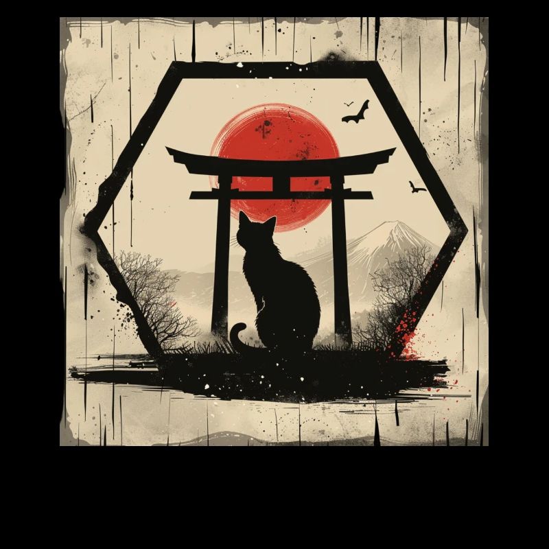 Sunset Retro Japanese Art Torii