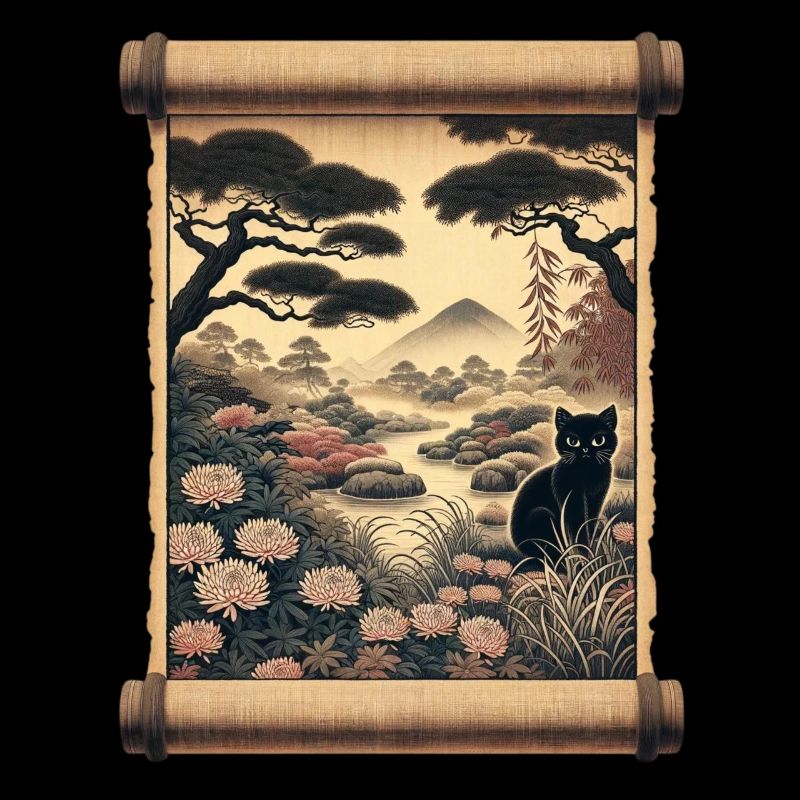 Mt. Fuji Flower Papyrus Scroll Retro