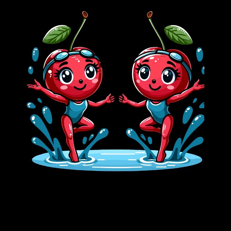 Twin cherries having fun in the water