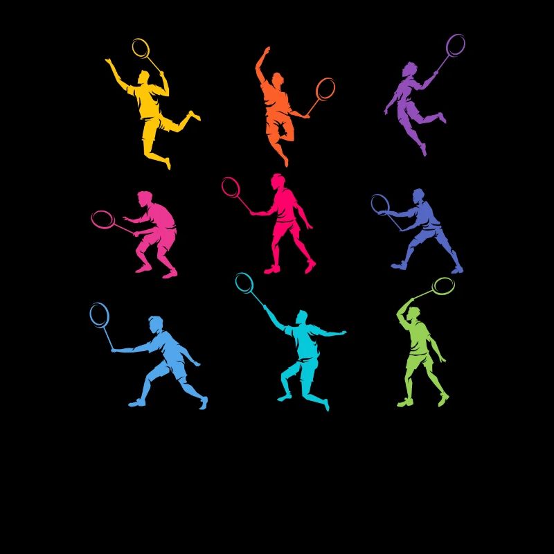 Silhouettes colorées de joueurs de badminton en action