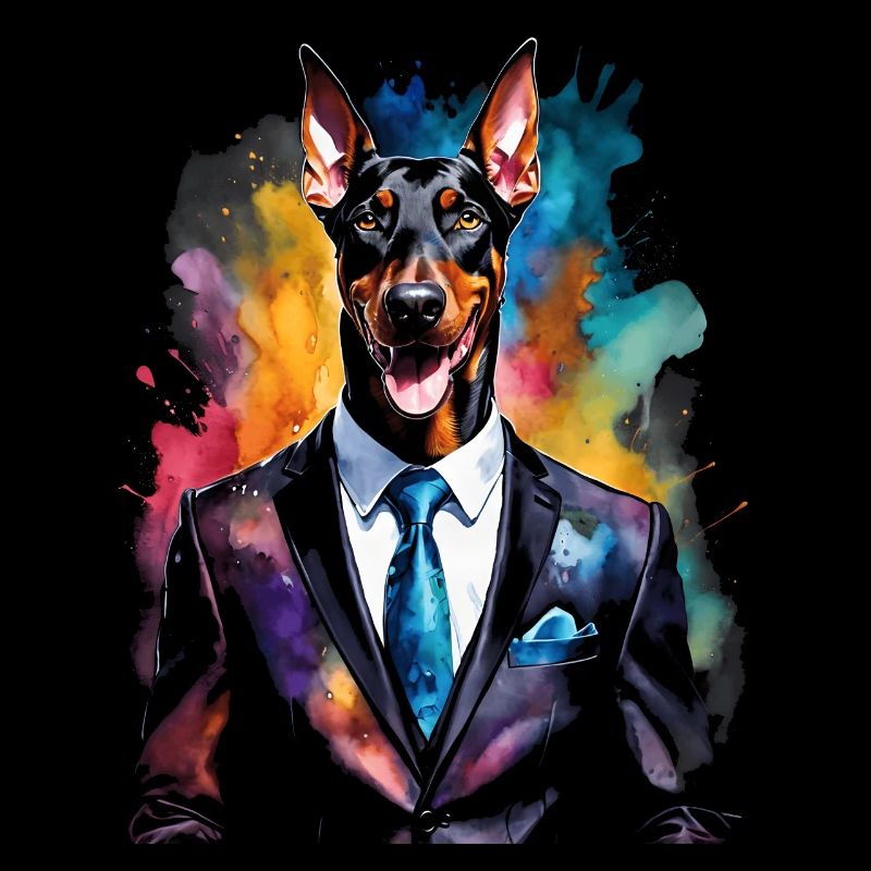Dobermann Anzug Hund Bunt Lustig Tier Design Print