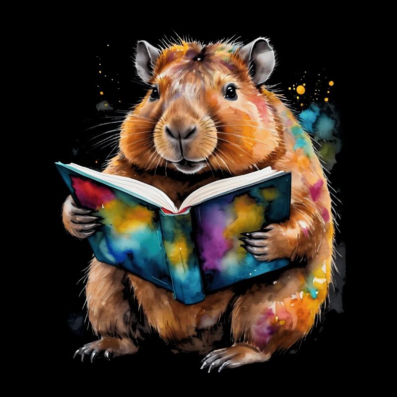 Capybara Reading Book Capy Colorful Animal Design Print